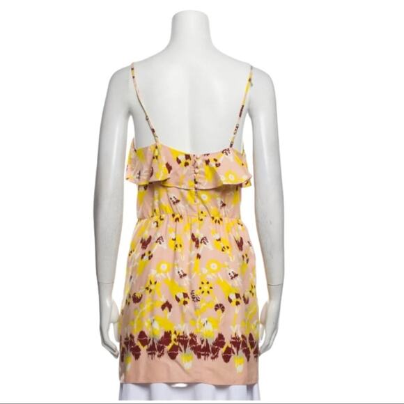 Tibi Silk Floral Abstract Mini Ruffle Tunic Dress Size 8 Yellow Pink Floral - Picture 3 of 14